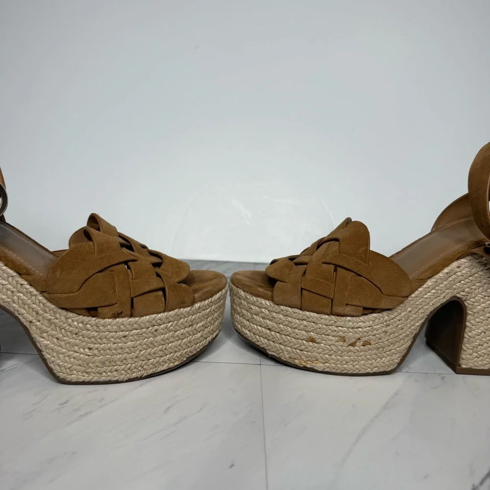 Marc Fisher Oleta Brown Suede Espadrille Platform Heeled Sandal 8 1/2 M